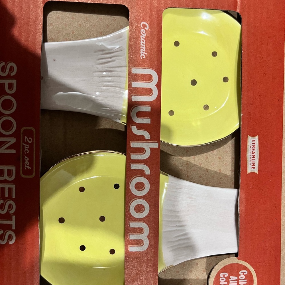 Yellow and White Ceramic Mushroom Spoon Rests